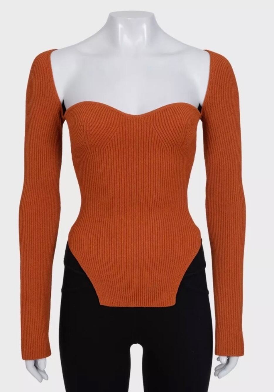 NWT KHAITE Orange Ribbed Long Sleeve Top - Size S